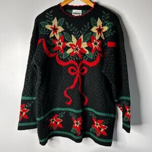 VTG Adele Knit Holiday Crewneck‎ Sweater Women's 2X Scallop Hem Bow Christmas